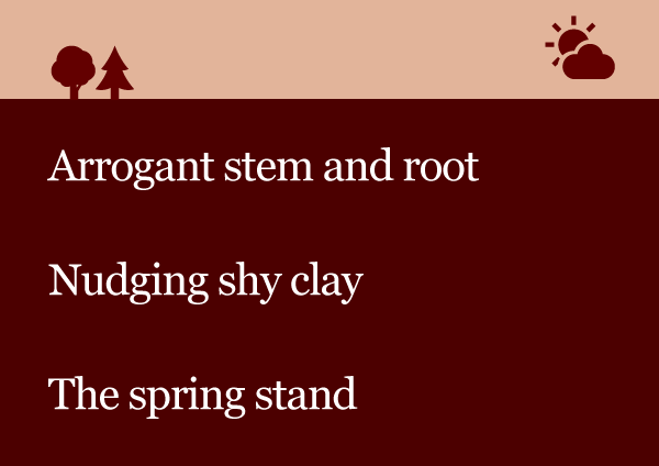 Haiku Arrogant stem and root Nudging shy clay