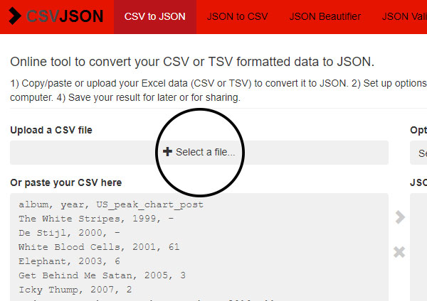CSV to JSON アップロード